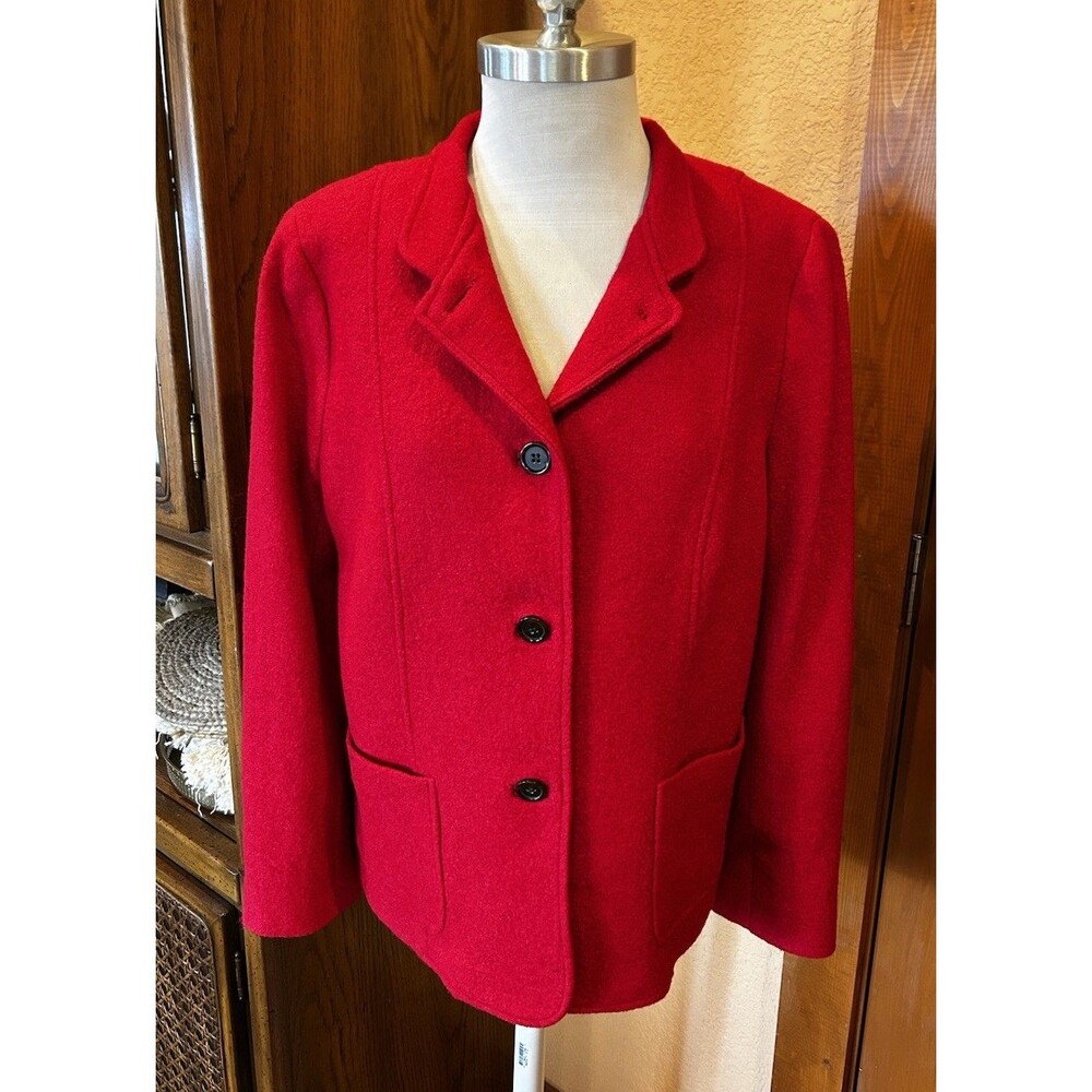 Talbots Red Wool Blend Boucle Blazer Jacket Sz 16 Career Holidays Party Peplum